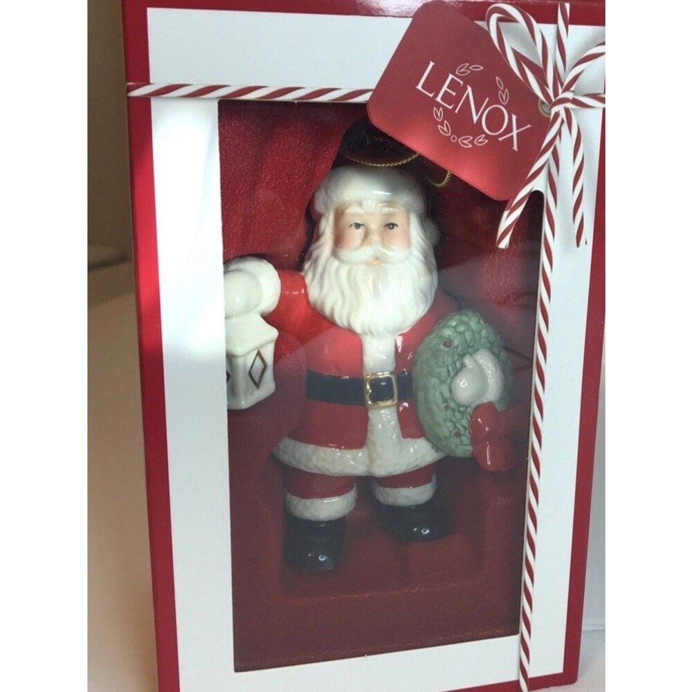 NIB Lenox Red and White Santa Figurine Ornament with Green Wreath